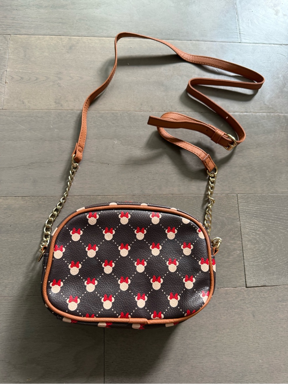 Disney Minnie Mouse Brown Crossbody Bag with Tan Trim